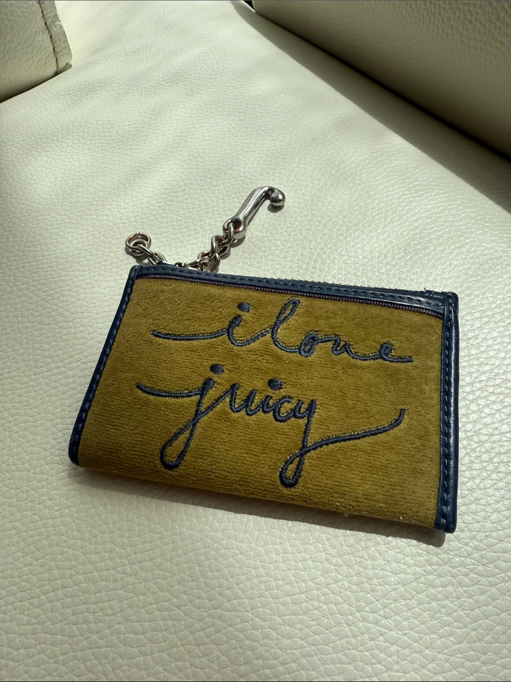 Juicy Couture "I Love Juicy" Green Velour And Blue Leather Zippered Coin Purse